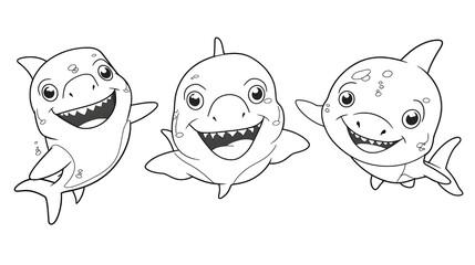 Wall Mural - Baby Shark cute, colouring book for kids, vector illustration. Shark cute animal vector and coloring page image.