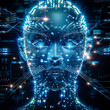 Futuristic Digital Representation of a Womans Face With Luminous Patterns. Generative AI
