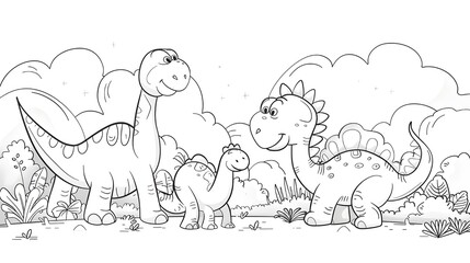 Wall Mural - Dinosaurs cute animal vector and coloring page image. Dinosaurs coloring book line art design vector illustration.