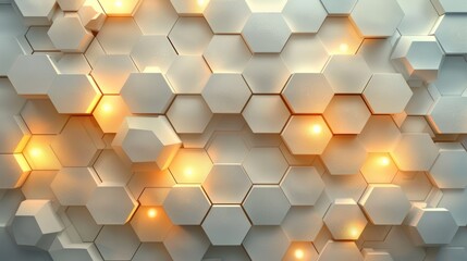 A white and yellow hexagonal pattern with lights on it, AI