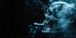 Human skull is smoking on dark background, no smoking concept
