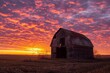 beautiful sunset over an Iowa barn