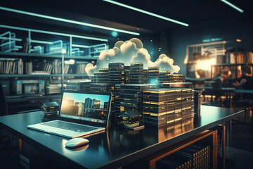 Wall Mural - online, cloud storage, contact, computing, tablet, phone home devices with online. linking computer 