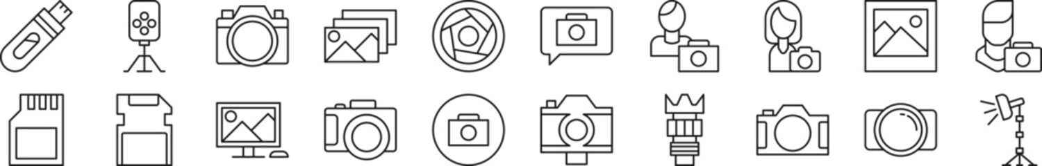 Wall Mural - collection of thin signs of photographer. editable stroke. simple linear illustration for stores, sh