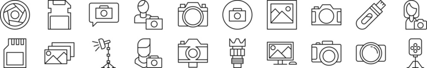 Wall Mural - set of thin line icons of photographer. editable stroke. simple linear illustration for web sites, n