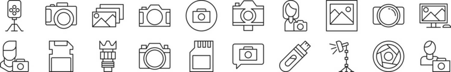 Wall Mural - pack of line icons of photographer. editable stroke. simple outline sign for web sites, newspapers, 
