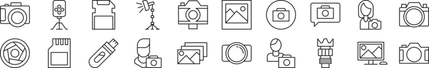 Wall Mural - bundle of linear symbols of photographer. editable stroke. linear symbol for web sites, newspapers, 