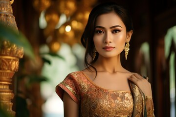 Poster - pretty Thai woman dressed in an elegant and traditional Thai dress