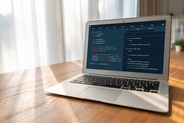 Software development programming on computer screen for modish application and program coding