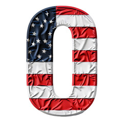 Wall Mural - American Flag Number 0 Isolated on Transparent or White Background, PNG