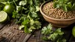 Coriander leaves and seeds are used to add freshness and a characteristic flavor to dishes from various cultures generative ai