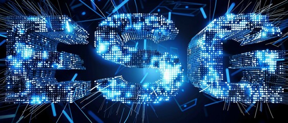 Digital blue matrix binary code forms the letters ESG , symbolizing the concept of Environmental, Social, and Governance.
