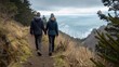 © Barbara Taylor - 50 year old couple, hiking along a trail overlooking the pacific ocean