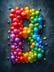 Canvas Print - The letter b made of colorful balloons on a dark background. Generative AI.