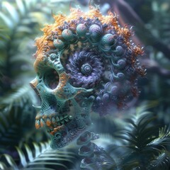 Wall Mural - A skull with colorful flowers and leaves. Generative AI.