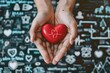 Hands Holding a Beating Red Heart, To convey a message of love, care, and healing through a medical and technological perspective