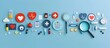 Photorealistic Medical Icons on Blue Background, To represent healthcare and medical technology in a modern and visually appealing way
