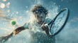 Tennis banner. Advertising Tennis player with racket, Energetic moment of impact on the tennis court. sport competition