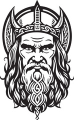 Wall Mural - Awesome line art style Viking head vector graphic template, Suitable for logo design, tattoo design or print on demand
