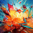 Dynamic abstract composition with colorful glass fragments and light