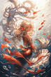 Enchanting Mermaid in a Whirl of Koi.

A captivating digital artwork of a mermaid swirling among koi fish, her flowing hair and vibrant tail merging with the water's dance, ideal for fantasy and myth