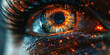 A dynamic image of an eye with technological graphics, conveying the idea of cybernetic advancements and optical data processing.