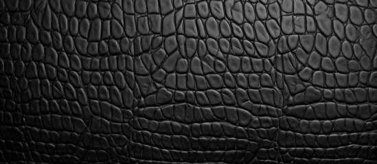Wall Mural - A detailed closeup of a black crocodile skin texture resembling the pattern found on automotive tires. The monochrome photography emphasizes the darkness and artistry of the composite material