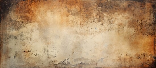 Wall Mural - A close up of a rusty metal surface resembling a brown rectangle in an art piece with blurred natural landscape in the background, creating a visual contrast of tints and shades