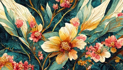 Wall Mural - flowers in the garden background watercolor