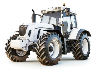 the image is of a white tractor,  simple designs, white background