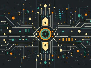 electronic circuit board design illustration for a logo of programming, balancing precision with creativity