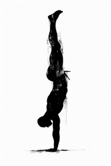 Wall Mural - muscular man doing a handstand, black silhouette, white background