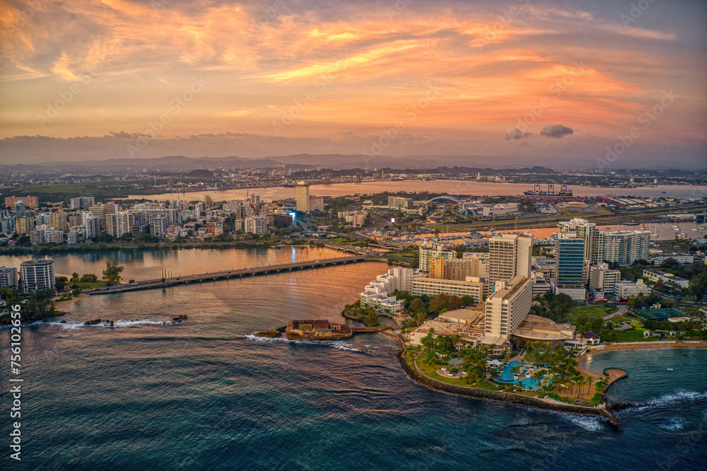 Aerial View of San Juan, Puerto Rico at Sunrise Sunset Stock Photo ...
