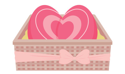 Wall Mural - Love heart red pink basket ribbon happy valentine 14 february romantic fourteen day happy easter egg day rabbit bunny march april month passion gift beautiful character cartoon icon object drawing 
