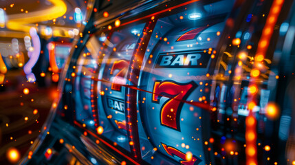 Wall Mural - A slot machine with three reels and a bar that says 