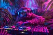 Sloth DJ in Neon Jungle Party Scene
