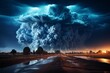 A massive cumulus cloud crackling with lightning dominates the sky