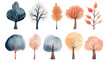 © Aku Creative - Collection of cute watercolor clipart tree set isolated on a white background
