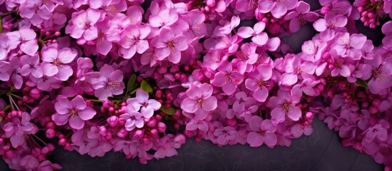 Wall Mural - A plethora of pink blossoms are flourishing on the branches of a flowering plant, creating a stunning display of magenta petals on the tree