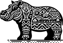 Hippo, Animal Silhouette In Ethnic Tribal Tattoo,

