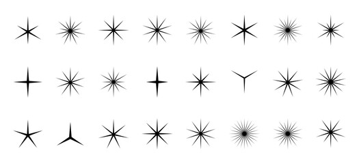 Wall Mural - Collection of little stars isolated on a white background – Vector black sparkles icons – Simple sparkles set