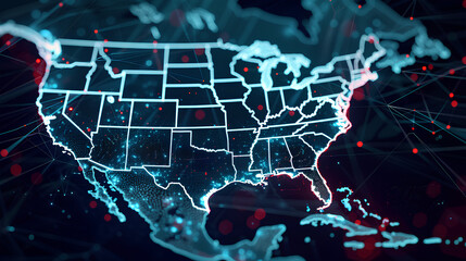 Wall Mural - abstract digital map of america, concept of american global network and connectivity, data transfer 