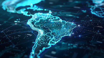Wall Mural - abstract digital map of south america, concept of global network and connectivity, data world transf