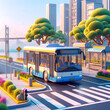 City bus in the street, 3D render illustration