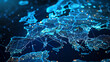 © suldev - Abstract map of Western Europe, concept of European global network and connectivity, data transfer and cyber technology, information exchange and telecommunication