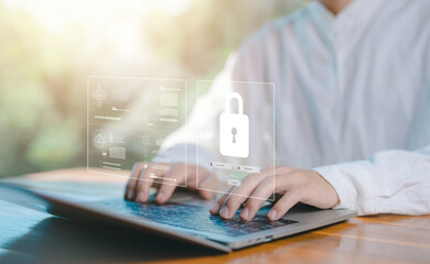 Wall Mural - cybersecurity internet, password security, and privacy on an online system. lock mark protects attac