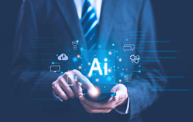 Wall Mural - artificial intelligence open for customers. chatbot digital technology generates the information com