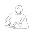 © RM Design - One continuous line drawing of the people are playing soccer video games in a room of house vector illustration. playing video games activity illustration in simple linear style vector design concept.