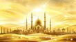 Golden mosque illustration: vibrant background for eid mubarak celebration