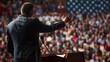 an american politican giving a speech in front of a crow.d wallpaper background 16:9